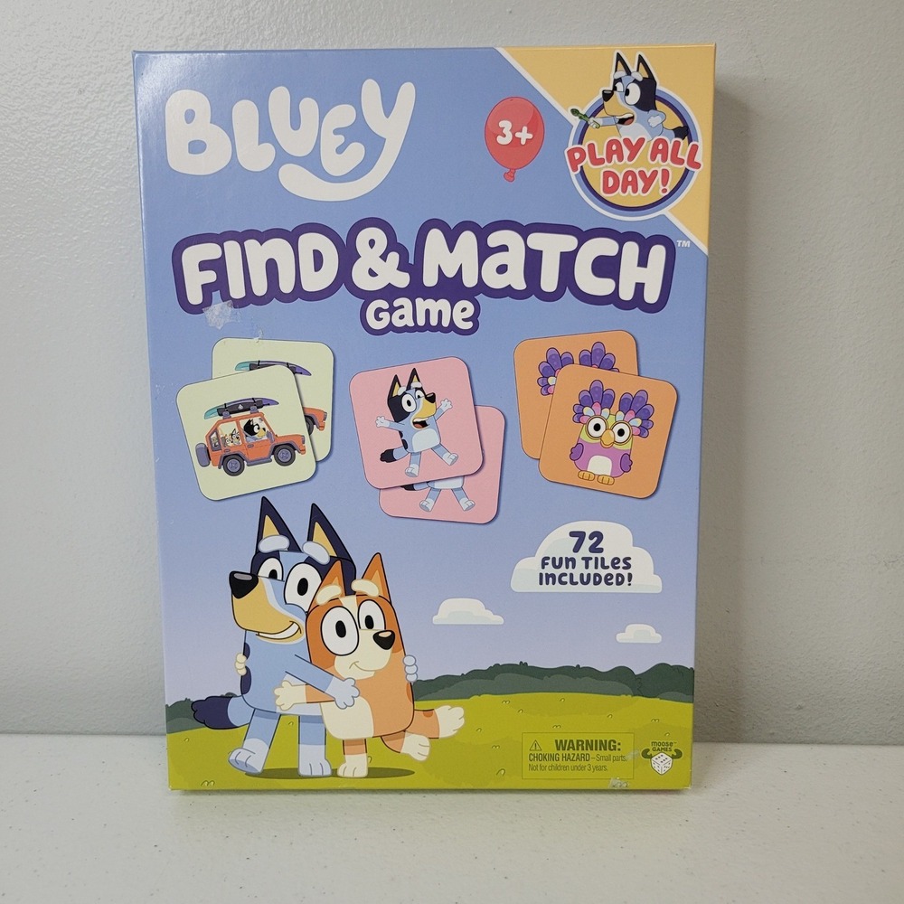 Bluey Find Match Game 72 Fun Tiles Moose Games Memory Matching Kids Ages 3+
